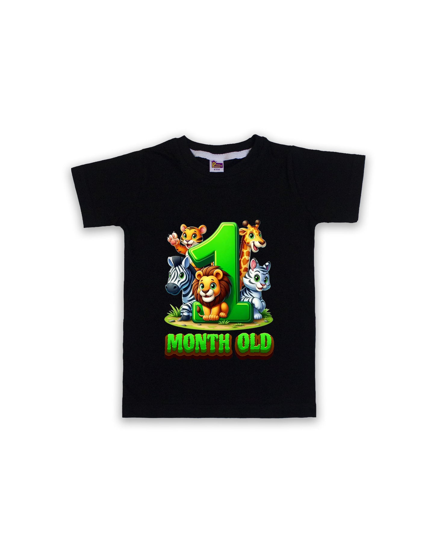 Newborn Black Tees "1 Month Old" – Soft Cotton | Jungle Animal Milestone Tees | Short Sleeve Monthly Outfit NPT034