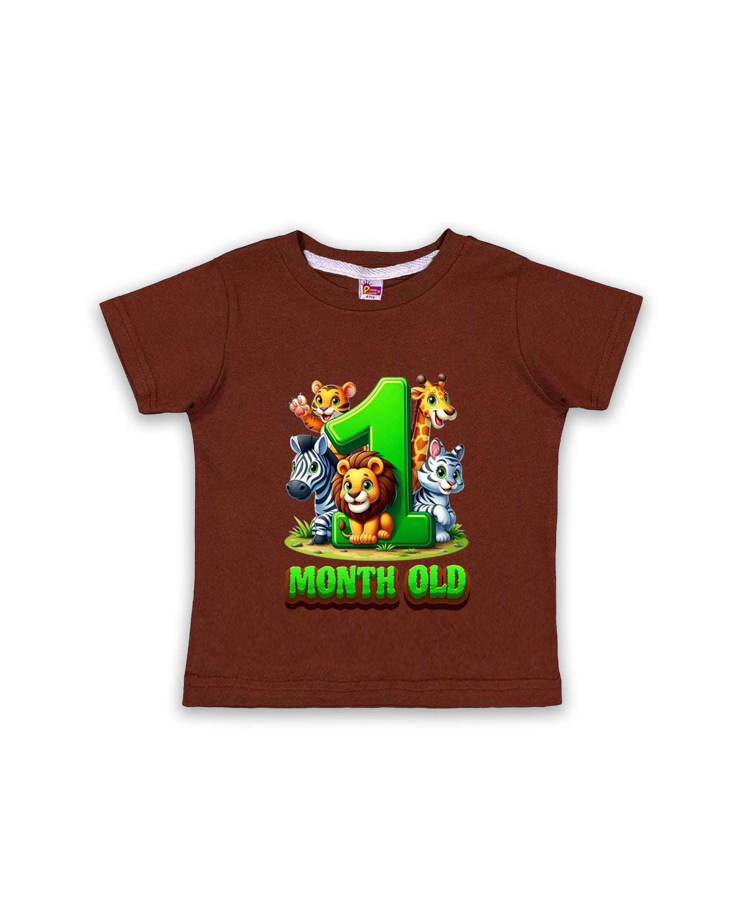 Newborn Chocolate Brown Tees "1 Month Old" – Soft Cotton | Jungle Animal Milestone Tees | Short Sleeve Monthly Outfit NPT035