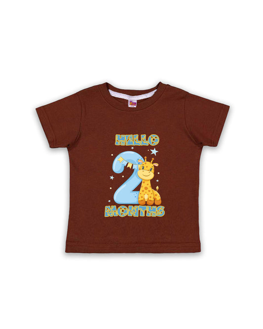 Newborn Chocolate Brown Tees "Hello 2 Months" – Soft Cotton | Giraffe & Stars Milestone Outfit | Short Sleeve Baby Tees NPT048