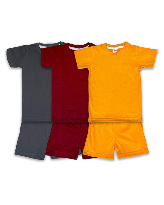 Plain Co-ord Set Pack of 3(Mustard,Maroon & Dark Grey) CDC02