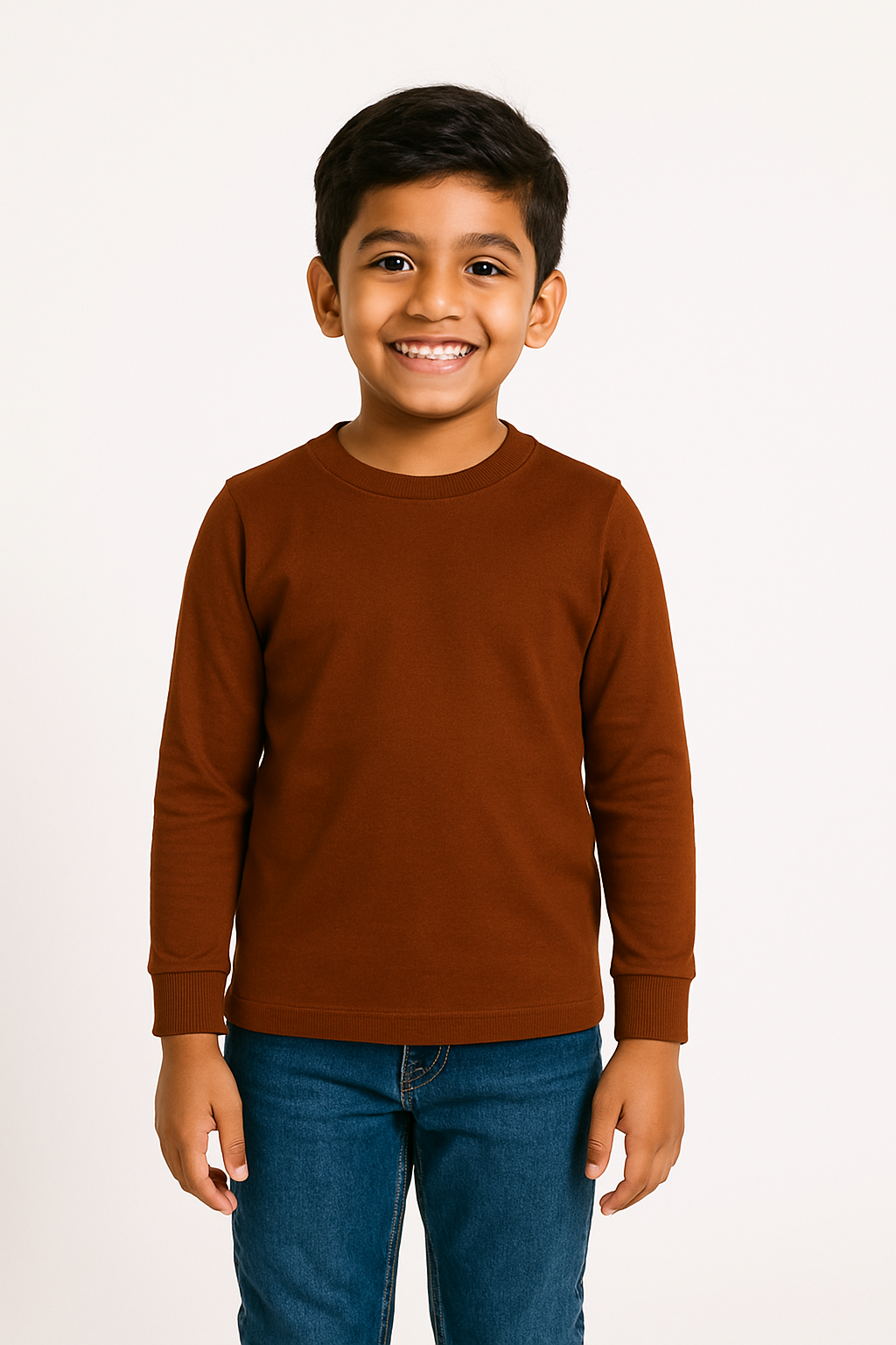 Kids Brown Full Sleeve Plain Tees – Comfortable Cotton Tee for Boys and Girls KTS053