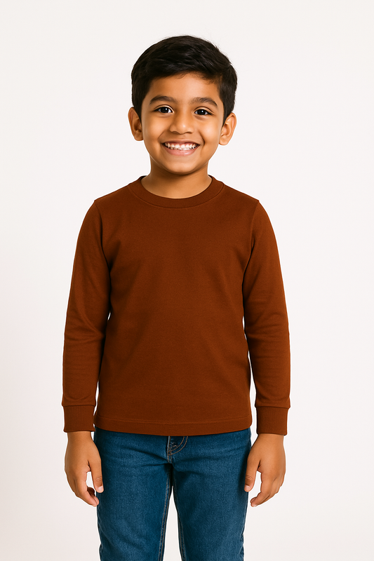 Kids Brown Full Sleeve Plain Tees – Comfortable Cotton Tee for Boys and Girls KTS053