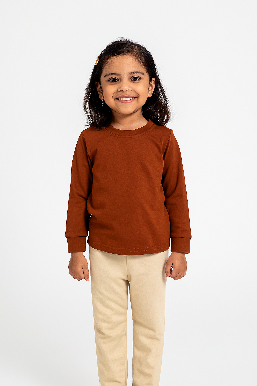 Kids Brown Full Sleeve Plain Tees – Comfortable Cotton Tee for Boys and Girls KTS053