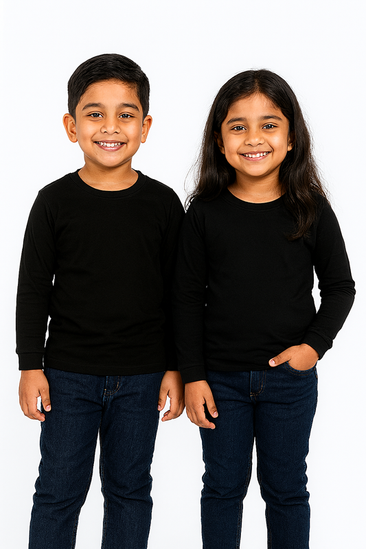 Kids Black Full Sleeve Plain Tees – Comfortable Cotton Tee for Boys and Girls KTS054