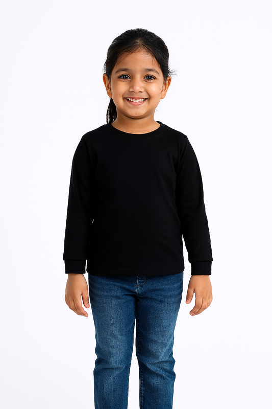 Kids Black Full Sleeve Plain Tees – Comfortable Cotton Tee for Boys and Girls KTS054
