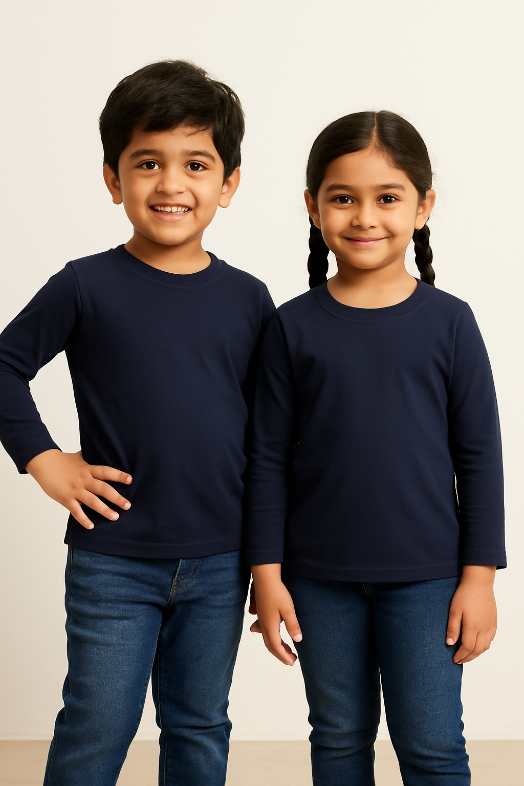 Kids Navy Full Sleeve Plain Tees – Comfortable Cotton Tee for Boys and Girls KTS02