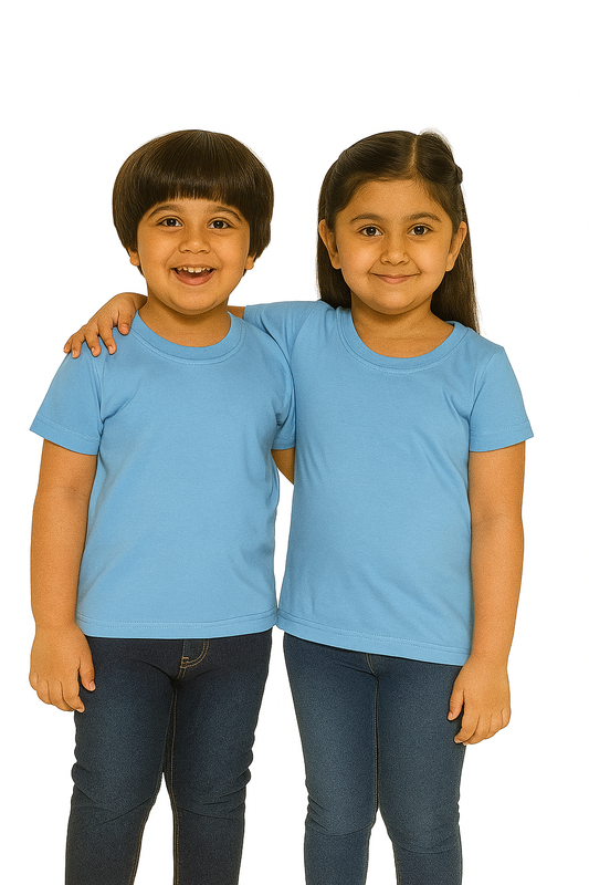 Kids Ice Blue Half Sleeve Plain Tees – Comfortable Cotton Tee for Boys and Girls KTS04