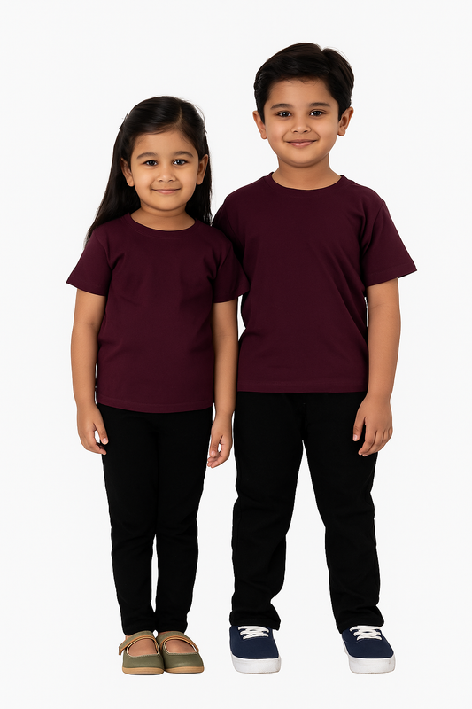 Kids Wine Half Sleeve Plain Tees – Comfortable Cotton Tee for Boys and GirlsKTS010