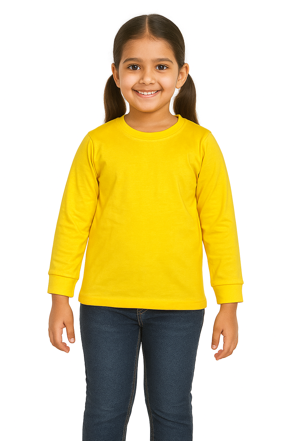 Kids Yellow Full Sleeve Plain Tees – Comfortable Cotton Tee for Boys and GirlsKTS012