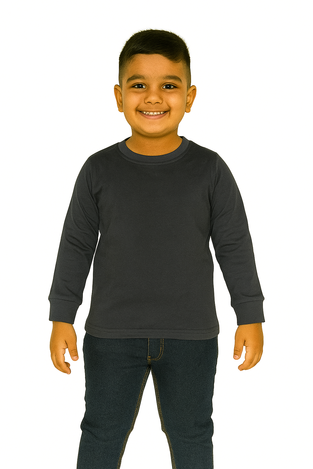 Kids Dark Grey Full Sleeve Plain Tees – Comfortable Cotton Tee for Boys and Girls KTS09