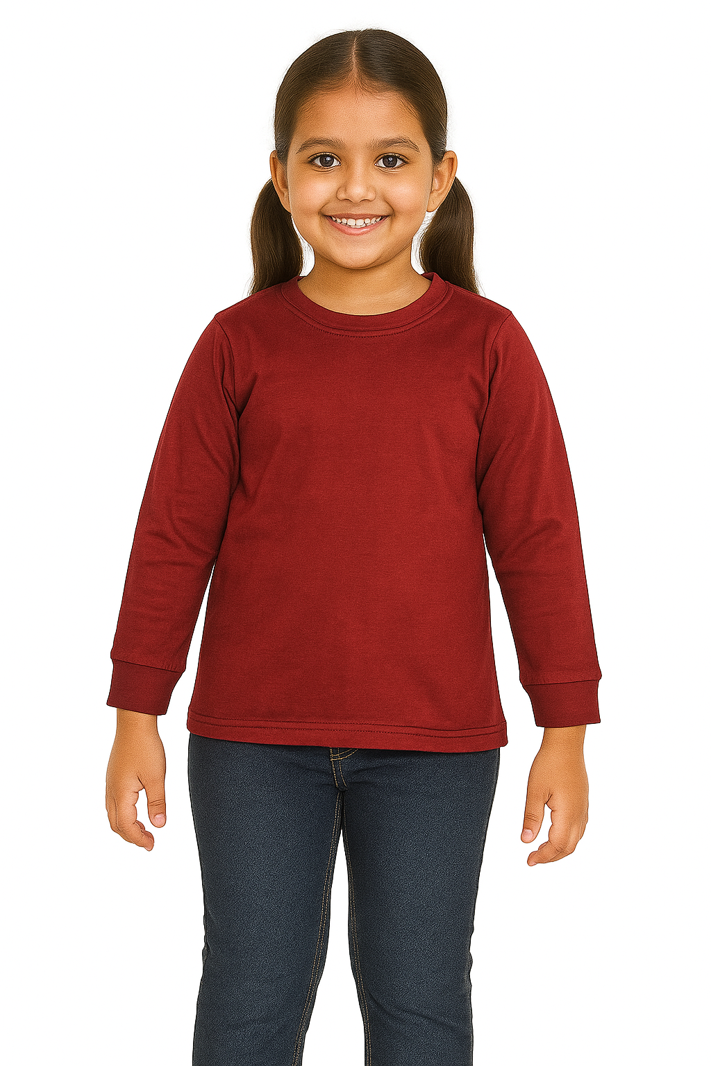 Kids Maroon Full Sleeve Plain Tees – Comfortable Cotton Tee for Boys and Girls KTS017