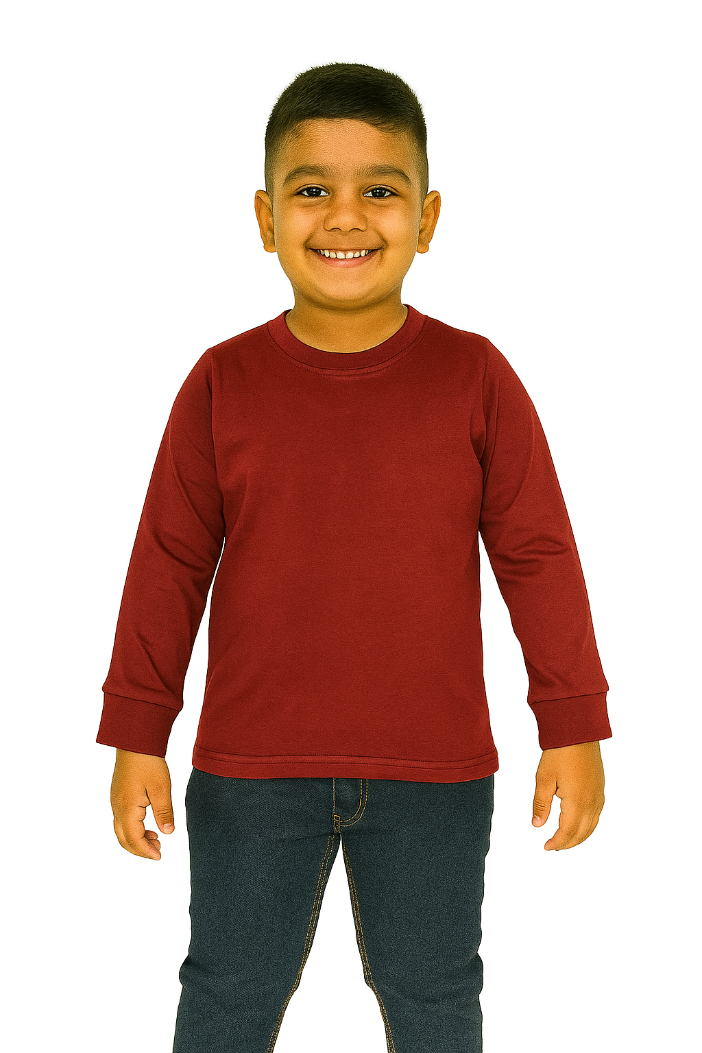 Kids Maroon Full Sleeve Plain Tees – Comfortable Cotton Tee for Boys and Girls KTS017