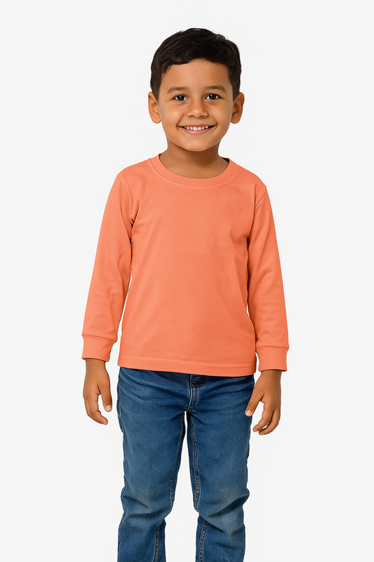 Kids Peach Full Sleeve Plain Tees – Comfortable Cotton Tee for Boys and Girls KTS06
