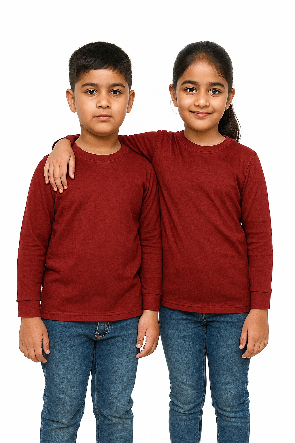 Kids Maroon Full Sleeve Plain Tees – Comfortable Cotton Tee for Boys and Girls KTS017