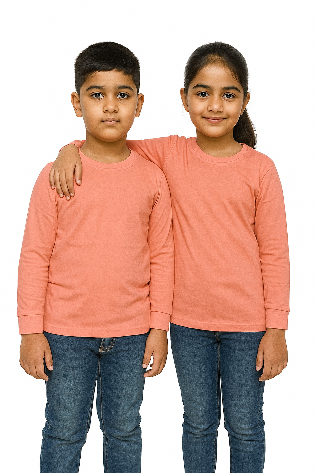 Kids Peach Full Sleeve Plain Tees – Comfortable Cotton Tee for Boys and Girls KTS06