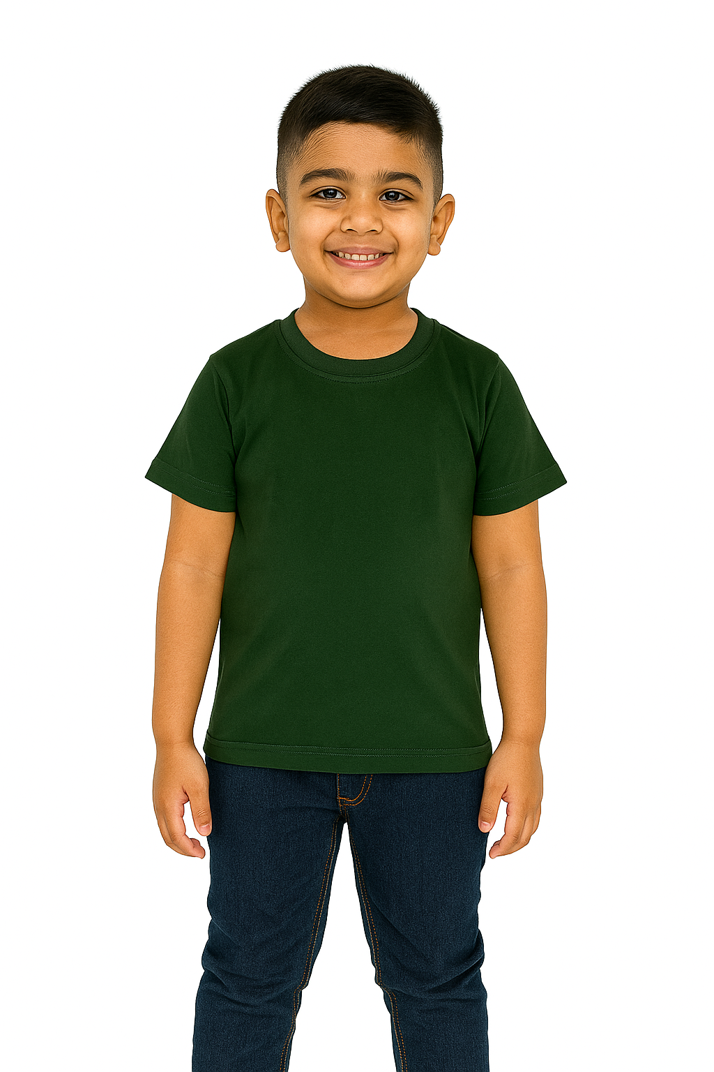 Kids Dark Green Half Sleeve Plain Tees – Comfortable Cotton Tee for Boys and Girls KTS011