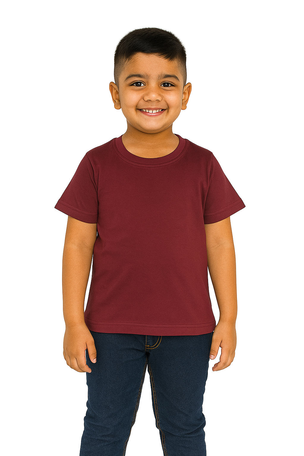 Kids Maroon Half Sleeve Plain Tees – Comfortable Cotton Tee for Boys and Girls KTS049