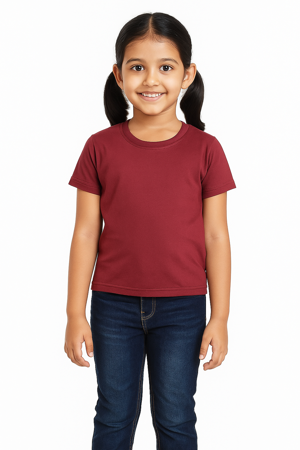 Kids Maroon Half Sleeve Plain Tees – Comfortable Cotton Tee for Boys and Girls KTS049