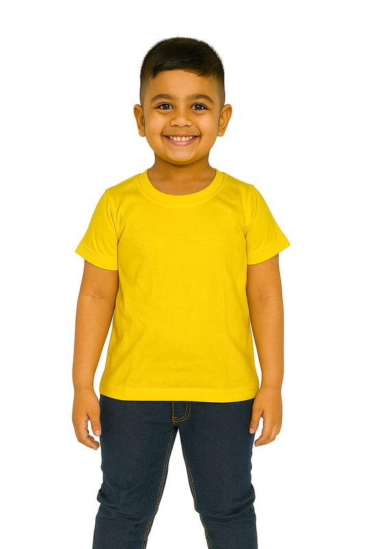 Kids Yellow Half Sleeve Plain Tees – Comfortable Cotton Tee for Boys and Girls KTS047