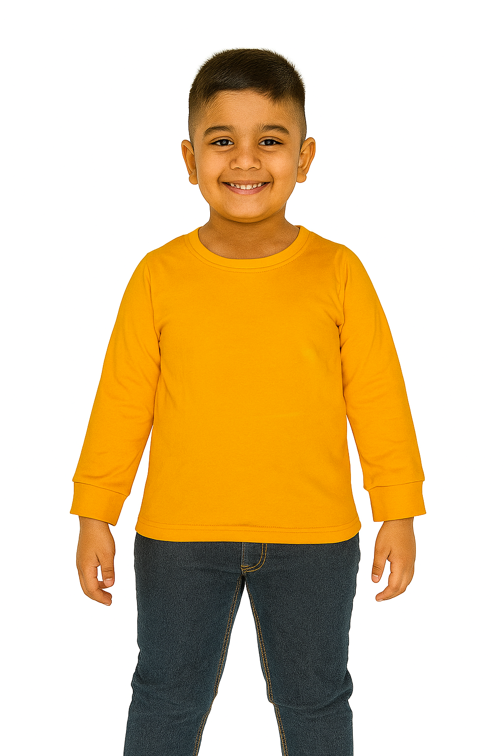 Kids Mustard Full Sleeve Plain Tees – Comfortable Cotton Tee for Boys and Girls KTS01