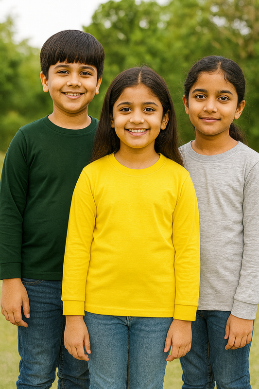 Plain T-Shirts Full Sleeve Pack of 3 (Yellow,Melange & Dark Green) CTS04