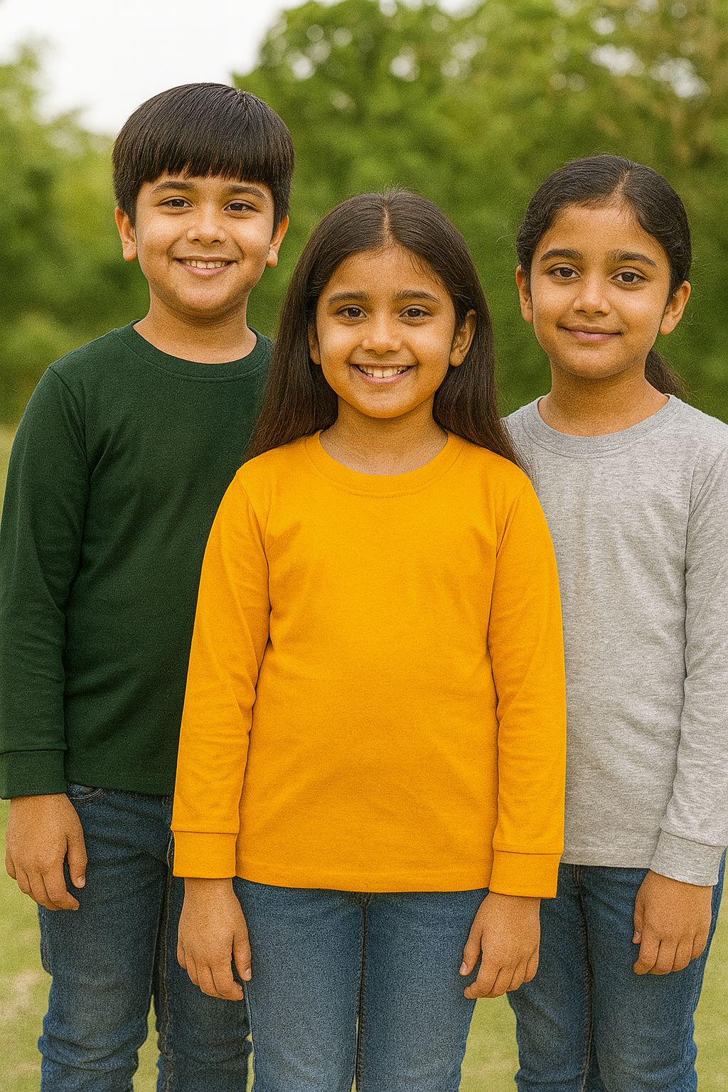 Plain T-Shirts Full Sleeve Pack of 3 (Melange,Dark Green & Mustard) CTS02