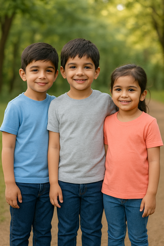 Plain T-Shirts Half Sleeve Pack of 3 (Peach,Melange & Ice Blue) CTS016