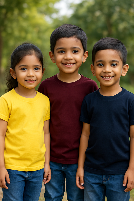 Plain T-Shirts Half Sleeve Pack of 3 (Navy,Wine & Yellow) CTS015