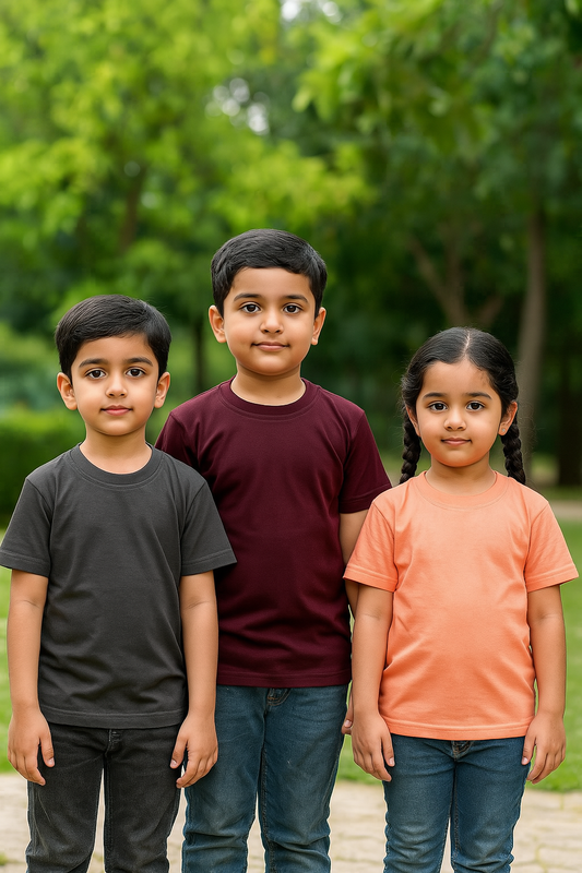 Plain T-Shirts Half Sleeve Pack of 3 (Peach,Dark Grey & Wine) CTS09