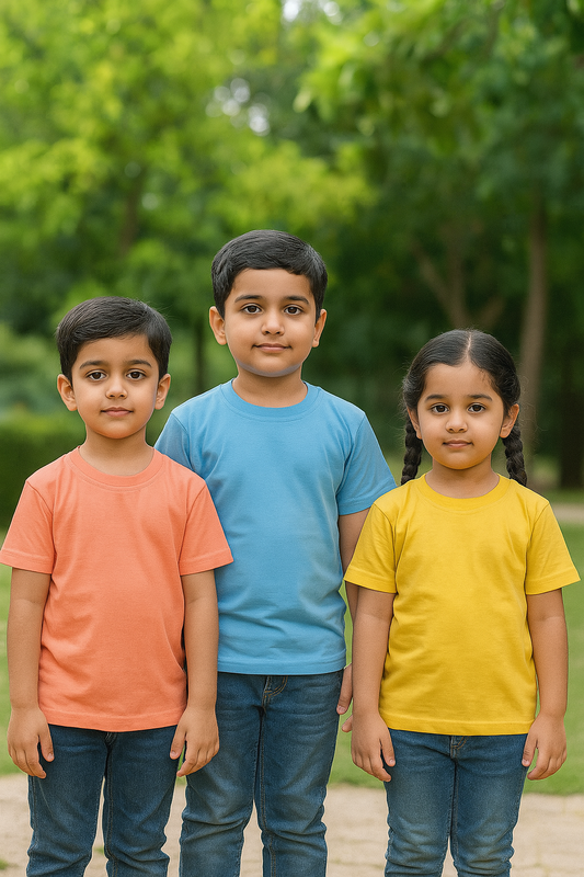 Plain T-Shirts Half Sleeve Pack of 3 (Yellow,Ice Blue & Peach) CTS011