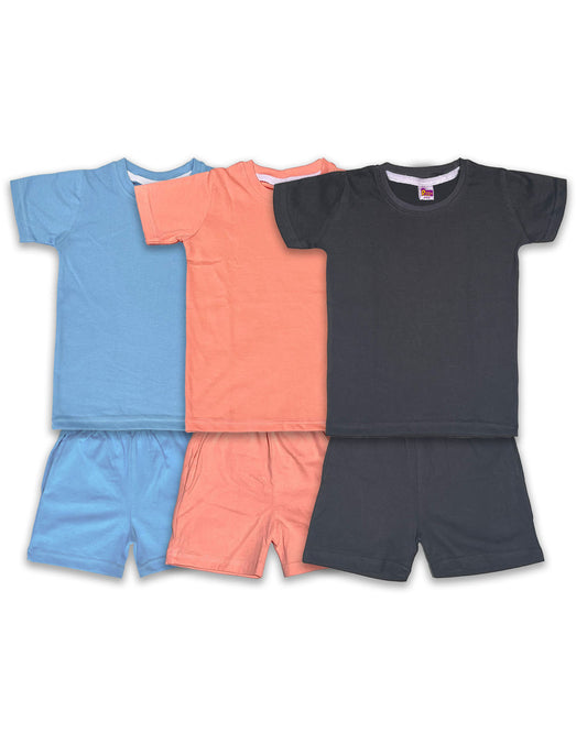 Plain Co-ord Set Pack of 3(Dark Grey,Peach & Ice Blue) CDC011