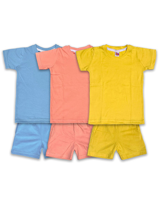 Plain Co-ord Set Pack of 3(Yellow,Peach & Ice Blue) CDC05