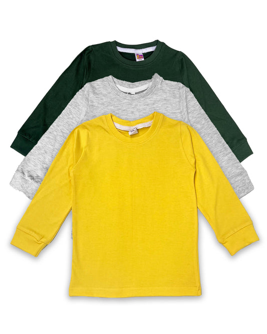 Plain T-Shirts Full Sleeve Pack of 3 (Yellow,Melange & Dark Green) CTS04