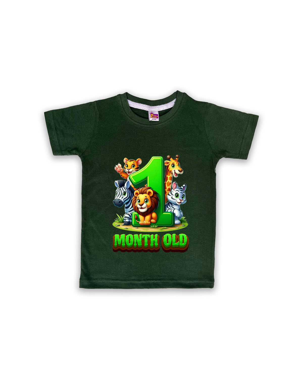 Newborn Dark Green Tees "1 Month Old" – Soft Cotton | Jungle Animal Milestone Tees | Short Sleeve Monthly Outfit NPT036
