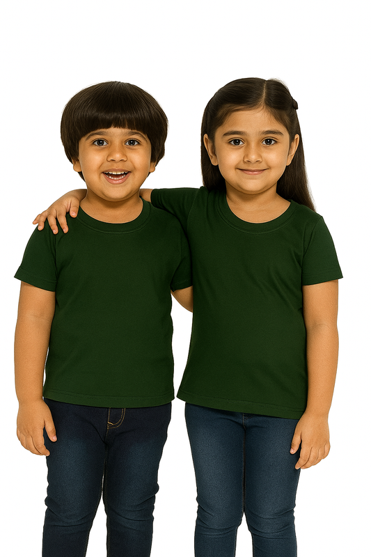 Kids Dark Green Half Sleeve Plain Tees – Comfortable Cotton Tee for Boys and Girls KTS011