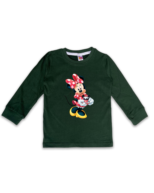 Kids’ Printed Full Sleeve Tees – Dark Green Tees for Girls FTS0146