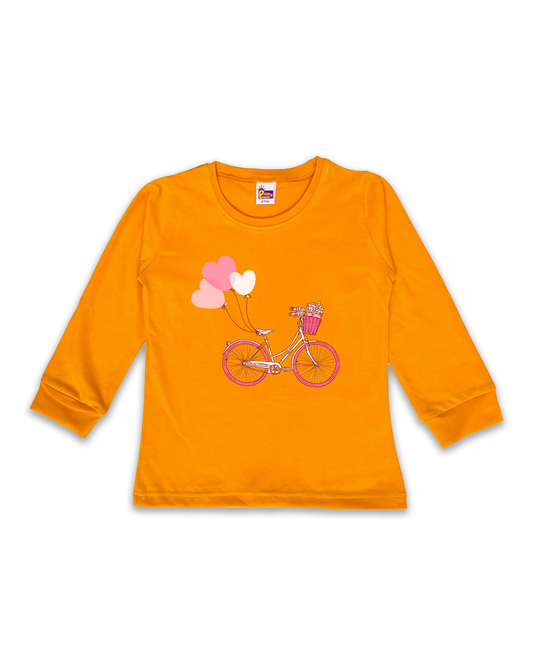 Kids’ Printed Full Sleeve Tees – Mustard Tees for Girls FTS0147
