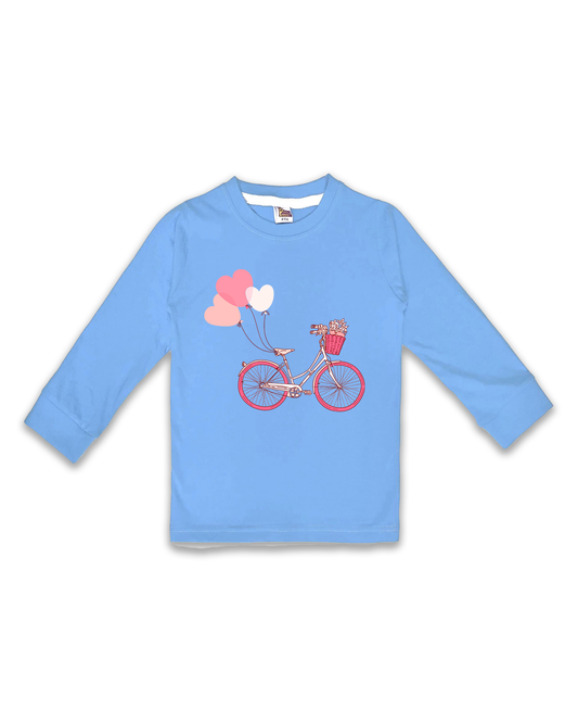 Kids’ Printed Full Sleeve Tees – Ice Blue Tees for Girls FTS0157
