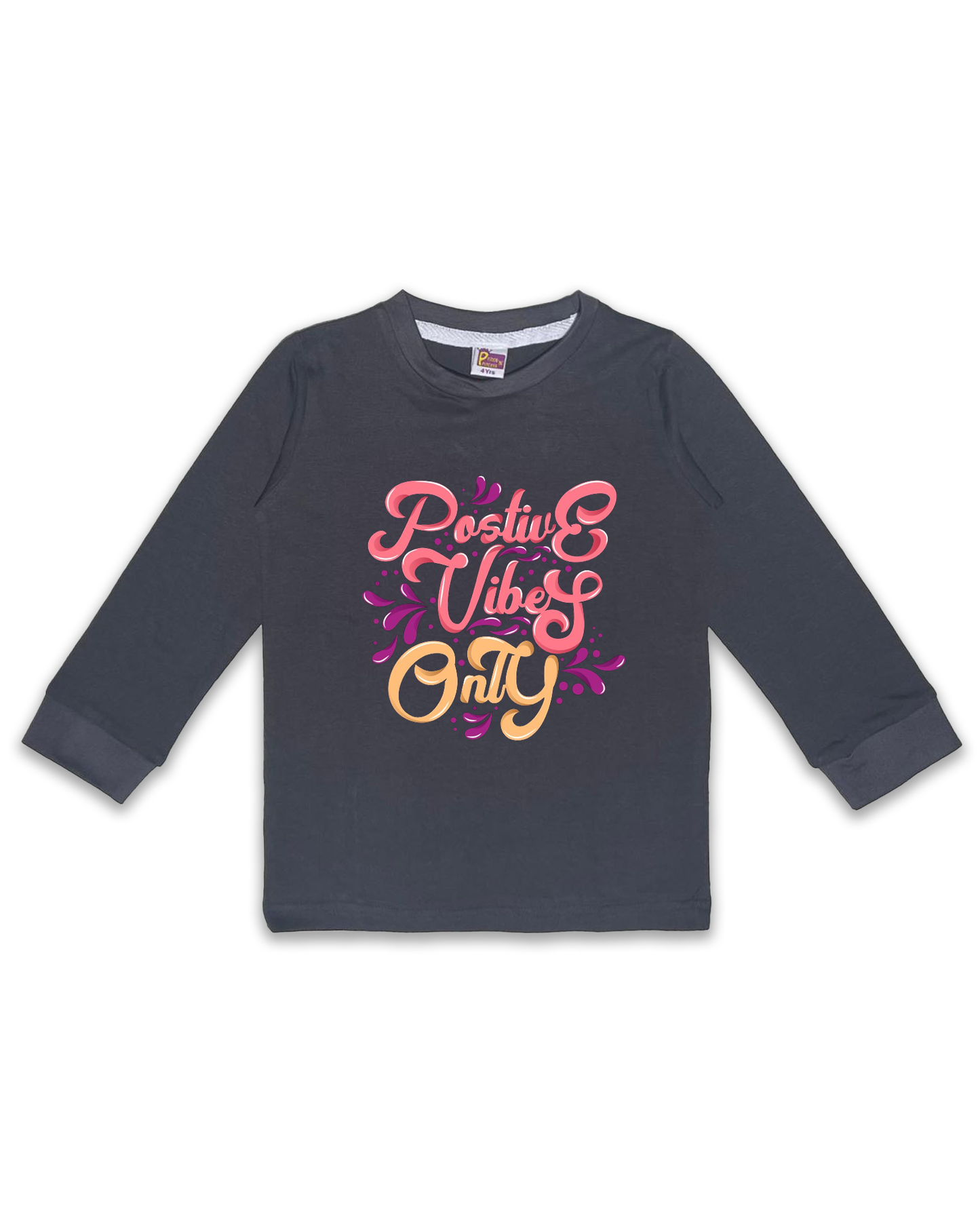 Kids’ Printed Full Sleeve Tees – Dark Grey Tees for Girls FTS0159