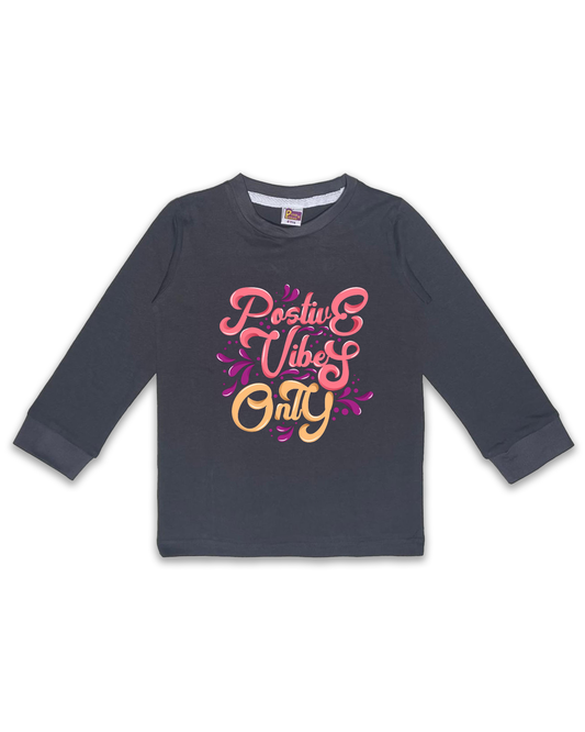 Kids’ Printed Full Sleeve Tees – Dark Grey Tees for Girls FTS0159