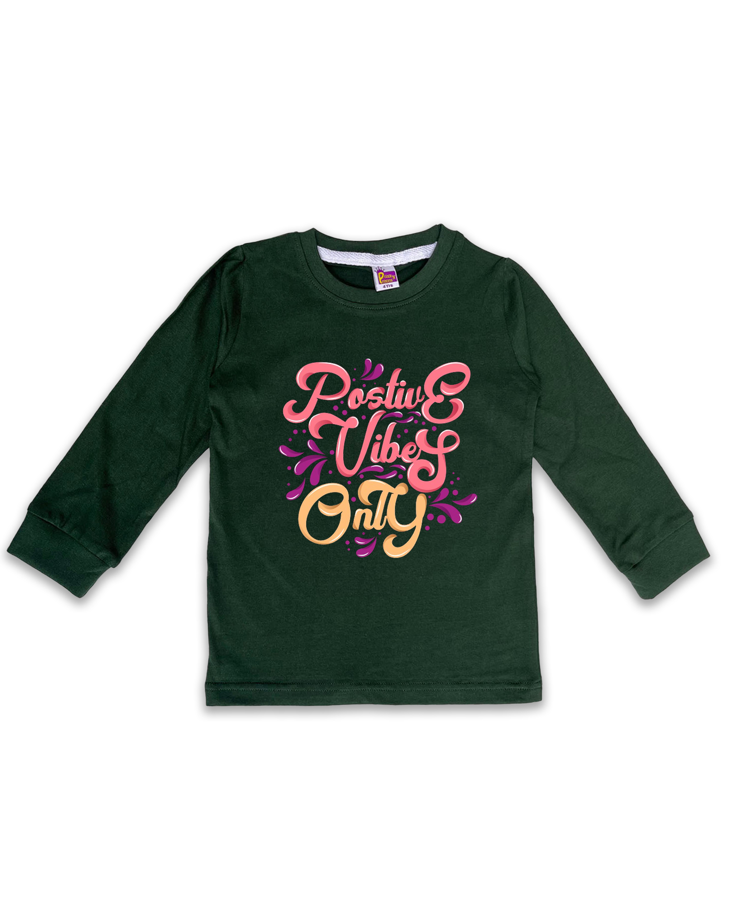Kids’ Printed Full Sleeve Tees – Dark Green Tees for Girls FTS0160