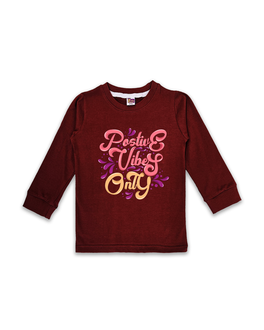 Kids’ Printed Full Sleeve Tees – Maroon Tees for Girls FTS0162
