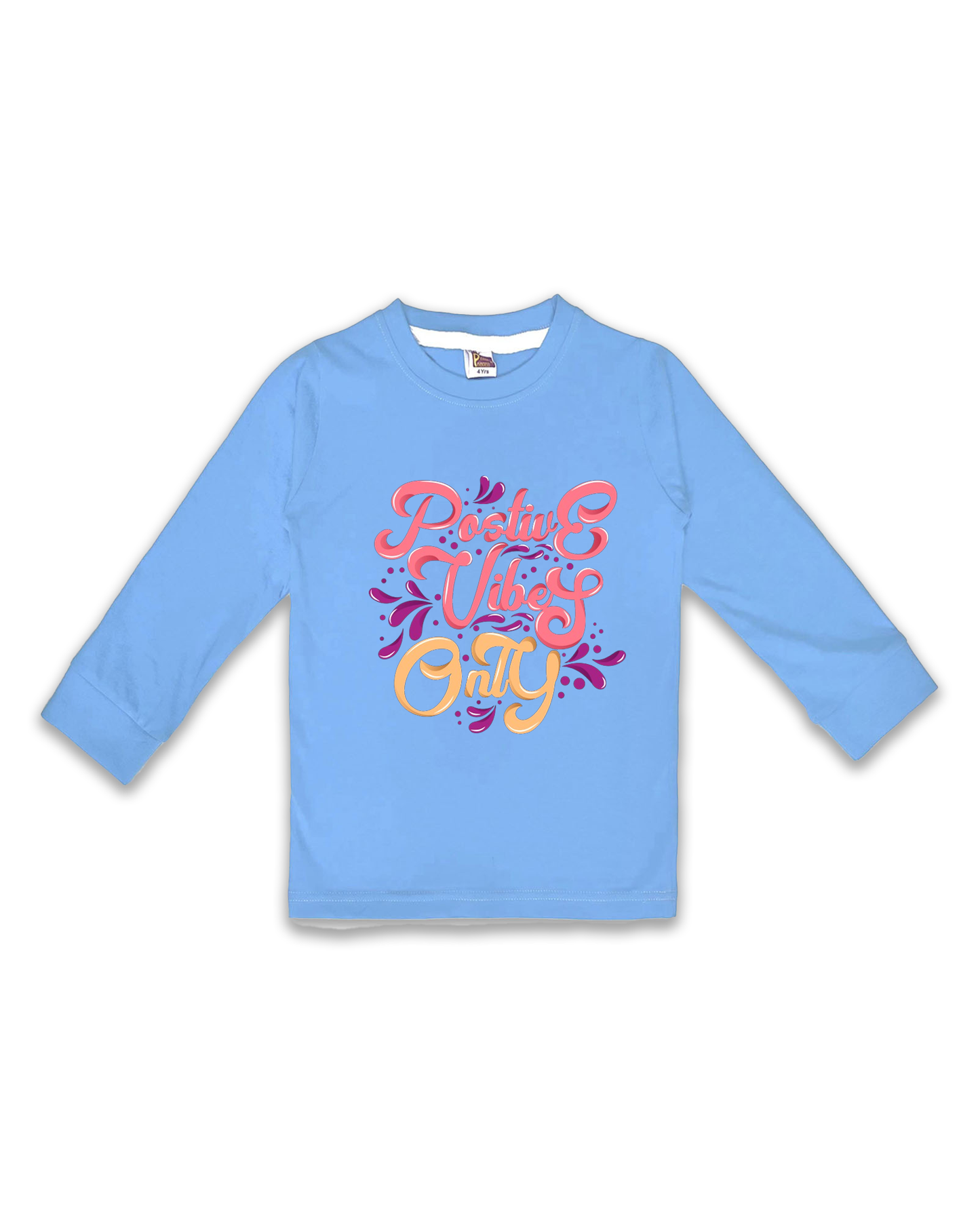 Kids’ Printed Full Sleeve Tees – Ice Blue Tees for Girls FTS0164