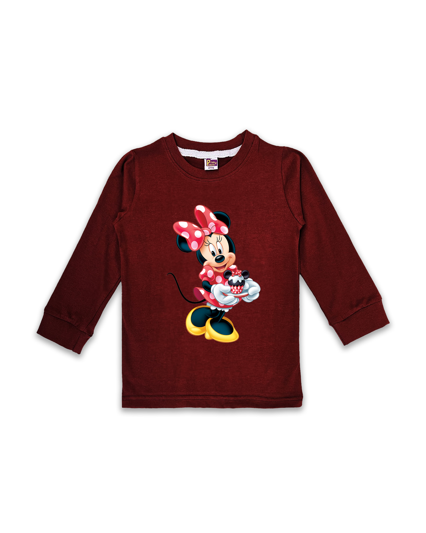 Kids’ Printed Full Sleeve Tees – Maroon Tees for Girls FTS0140