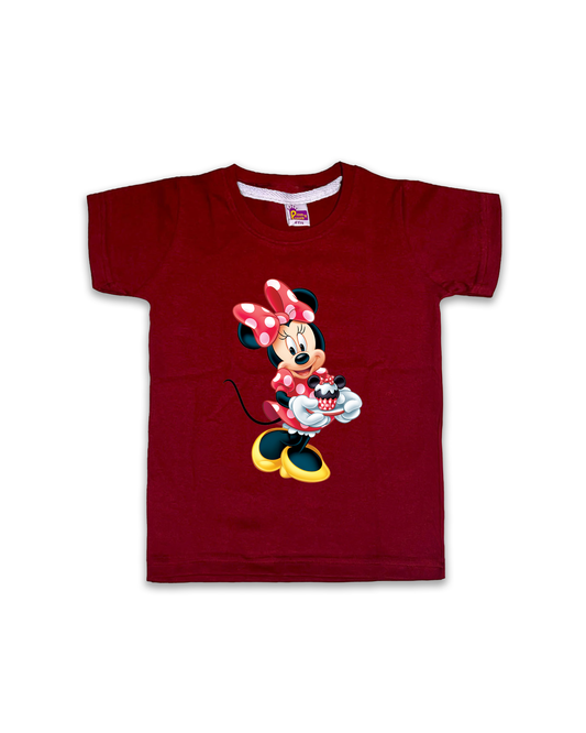 Kids’ Printed Half Sleeve Tees – Maroon Tees for Girls FTS059