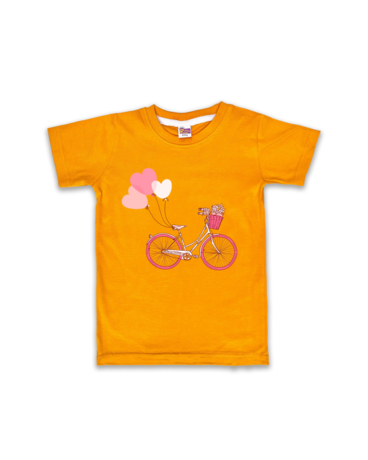Kids’ Printed Half Sleeve Tees – Mustard Tees for Girls FTS066