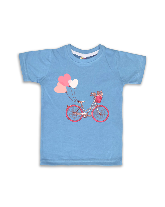 Kids’ Printed Half Sleeve Tees – Ice Blue Tees for Girls FTS064
