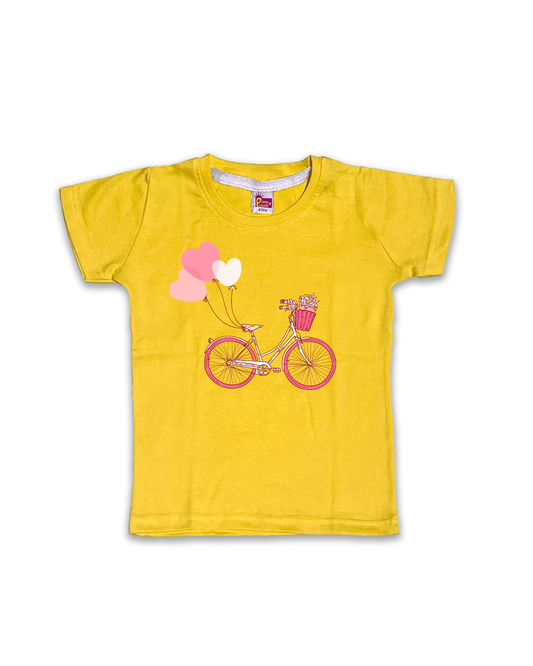 Kids’ Printed Half Sleeve Tees – Yellow Tees for Girls FTS067