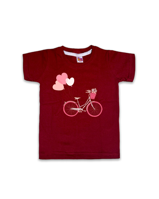 Kids’ Printed Half Sleeve Tees – Maroon Tees for Girls FTS060