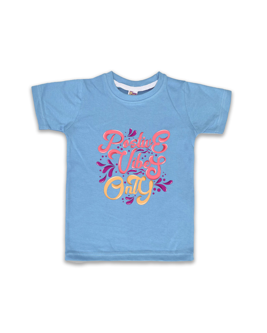 Kids’ Printed Half Sleeve Tees – Ice Blue Tees for Girls FTS084